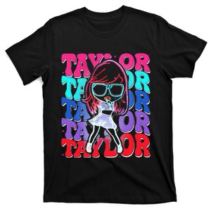 Women Girl Taylor First Name Personalized Groovy Birthday T-Shirt