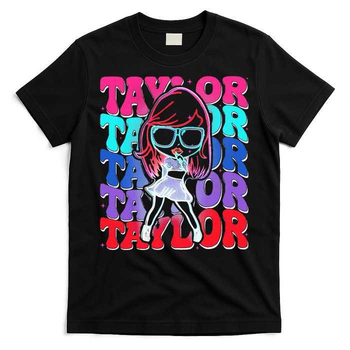 Women Girl Taylor First Name Personalized Groovy Birthday T-Shirt