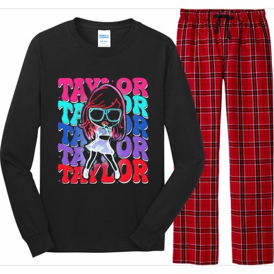 Women Girl Taylor First Name Personalized Groovy Birthday Long Sleeve Pajama Set