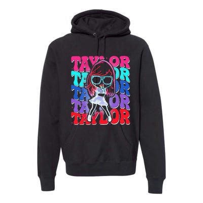 Women Girl Taylor First Name Personalized Groovy Birthday Premium Hoodie