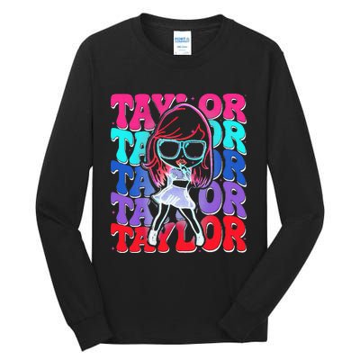 Women Girl Taylor First Name Personalized Groovy Birthday Tall Long Sleeve T-Shirt