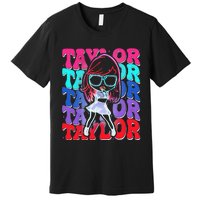 Women Girl Taylor First Name Personalized Groovy Birthday Premium T-Shirt