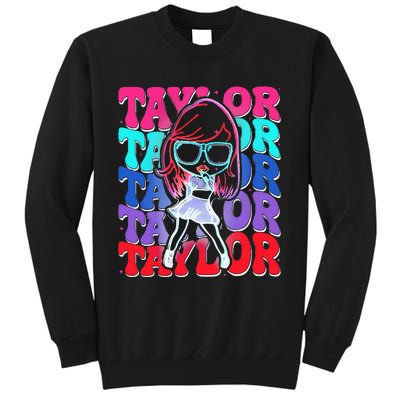 Women Girl Taylor First Name Personalized Groovy Birthday Tall Sweatshirt