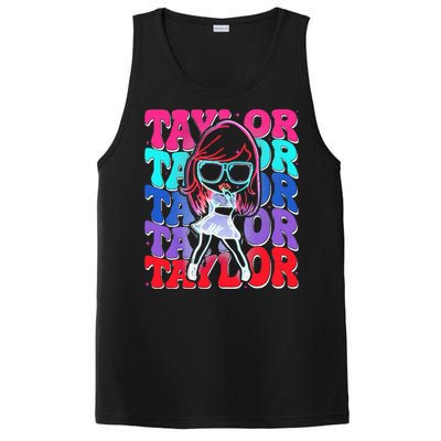 Women Girl Taylor First Name Personalized Groovy Birthday PosiCharge Competitor Tank