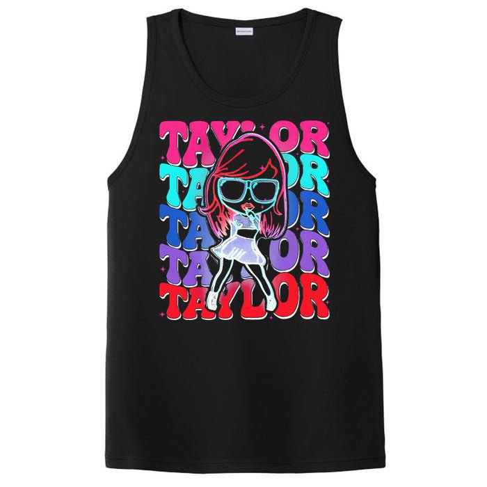 Women Girl Taylor First Name Personalized Groovy Birthday PosiCharge Competitor Tank