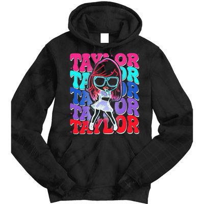 Women Girl Taylor First Name Personalized Groovy Birthday Tie Dye Hoodie