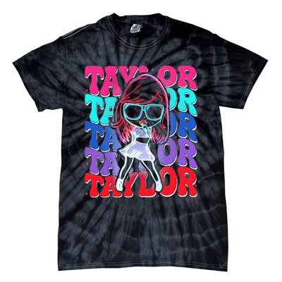 Women Girl Taylor First Name Personalized Groovy Birthday Tie-Dye T-Shirt