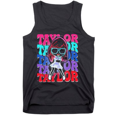 Women Girl Taylor First Name Personalized Groovy Birthday Tank Top