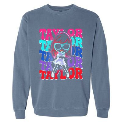 Women Girl Taylor First Name Personalized Groovy Birthday Garment-Dyed Sweatshirt