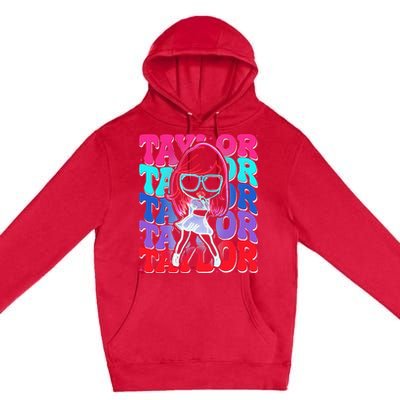 Women Girl Taylor First Name Personalized Groovy Birthday Premium Pullover Hoodie