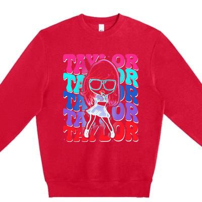 Women Girl Taylor First Name Personalized Groovy Birthday Premium Crewneck Sweatshirt