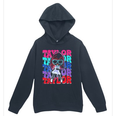 Women Girl Taylor First Name Personalized Groovy Birthday Urban Pullover Hoodie