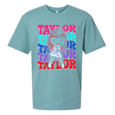 Women Girl Taylor First Name Personalized Groovy Birthday Sueded Cloud Jersey T-Shirt