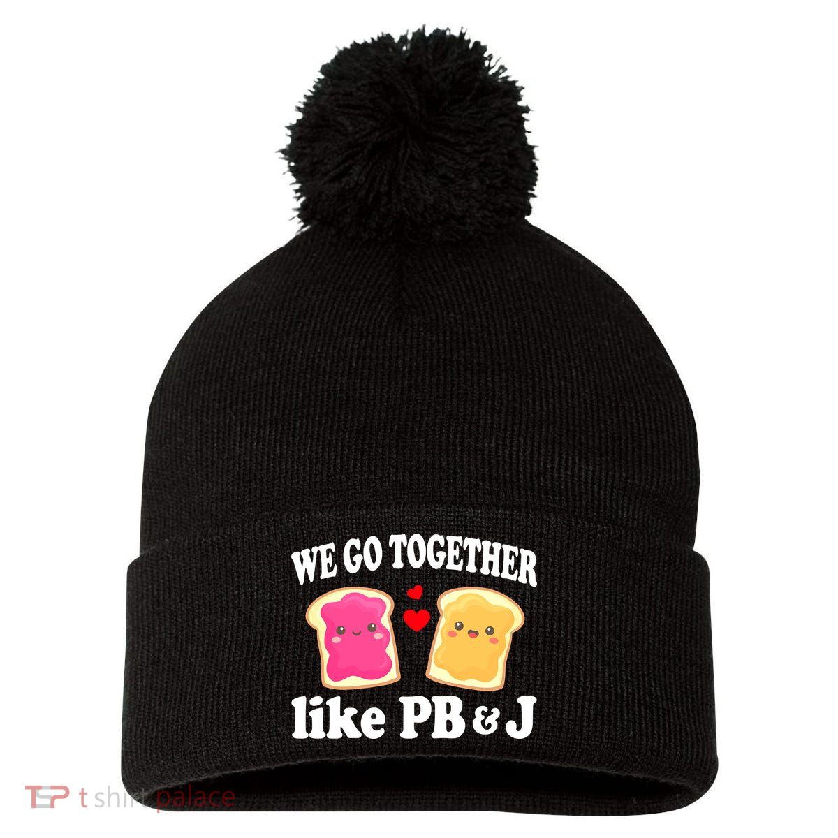 We Go Together Like PB & J - Peanut Butter and Jelly Pom Pom 12in Knit Beanie