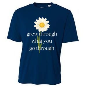 Wo Grow Through What You Go Through Daisy Inspirational Quote V-Neck Cooling Performance Crew T-Shirt