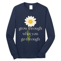 Wo Grow Through What You Go Through Daisy Inspirational Quote V-Neck Long Sleeve Shirt