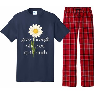 Wo Grow Through What You Go Through Daisy Inspirational Quote V-Neck Pajama Set