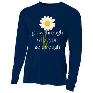 Wo Grow Through What You Go Through Daisy Inspirational Quote V-Neck Cooling Performance Long Sleeve Crew