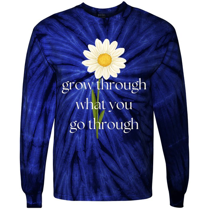 Wo Grow Through What You Go Through Daisy Inspirational Quote V-Neck Tie-Dye Long Sleeve Shirt