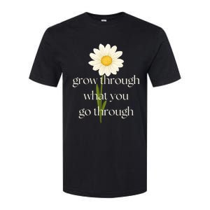 Wo Grow Through What You Go Through Daisy Inspirational Quote V-Neck Softstyle CVC T-Shirt