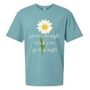 Wo Grow Through What You Go Through Daisy Inspirational Quote V-Neck Sueded Cloud Jersey T-Shirt