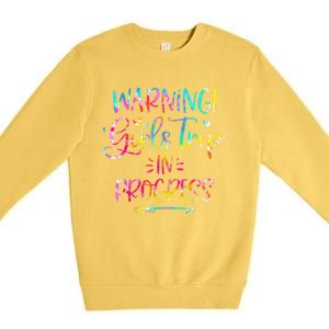 Warning girl Trip In Progress girl Trip Vacation Tie Dye Premium Crewneck Sweatshirt