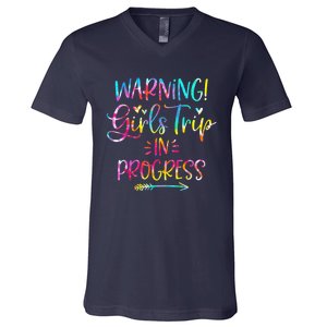 Warning girl Trip In Progress girl Trip Vacation Tie Dye V-Neck T-Shirt