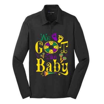 We Got The Baby Funny Pregnancy Announcement Mardi Gras Silk Touch Performance Long Sleeve Polo