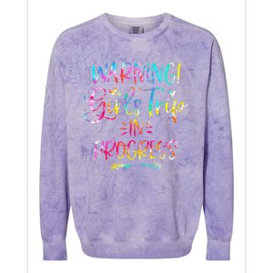 Warning girl Trip In Progress girl Trip Vacation Tie Dye Colorblast Crewneck Sweatshirt