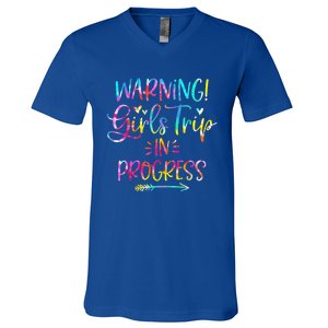 Warning girl Trip In Progress girl Trip Vacation Tie Dye V-Neck T-Shirt