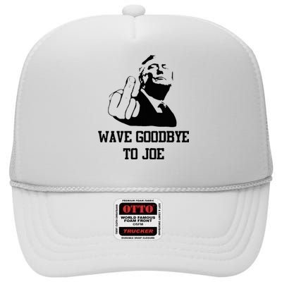 Wave Goodbye To Joe American Flag High Crown Mesh Back Trucker Hat