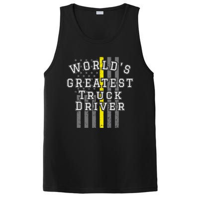 Worlds Greatest Truck Driver Thin Yellow Line Us Flag Gift PosiCharge Competitor Tank