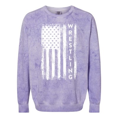 Wrestling Gift Usa American Flag Wrestling Gift Colorblast Crewneck Sweatshirt