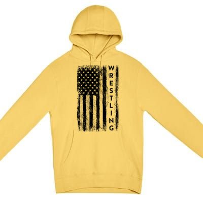 Wrestling Gift Usa American Flag Wrestling Gift Premium Pullover Hoodie