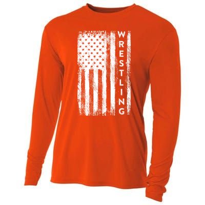 Wrestling Gift Usa American Flag Wrestling Gift Cooling Performance Long Sleeve Crew