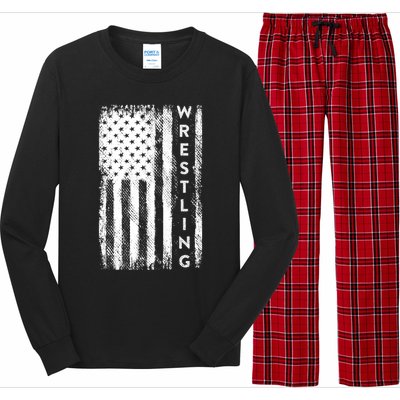 Wrestling Gift Usa American Flag Wrestling Gift Long Sleeve Pajama Set