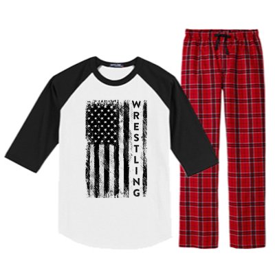 Wrestling Gift Usa American Flag Wrestling Gift Raglan Sleeve Pajama Set