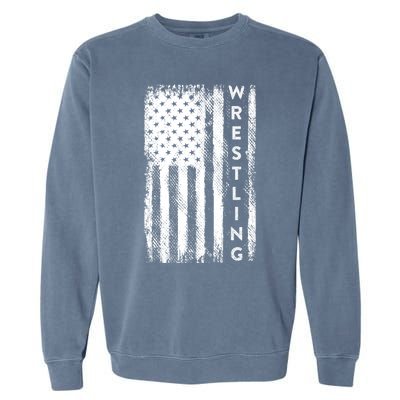 Wrestling Gift Usa American Flag Wrestling Gift Garment-Dyed Sweatshirt