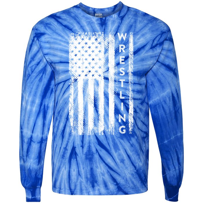 Wrestling Gift Usa American Flag Wrestling Gift Tie-Dye Long Sleeve Shirt