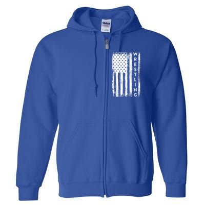 Wrestling Gift Usa American Flag Wrestling Gift Full Zip Hoodie