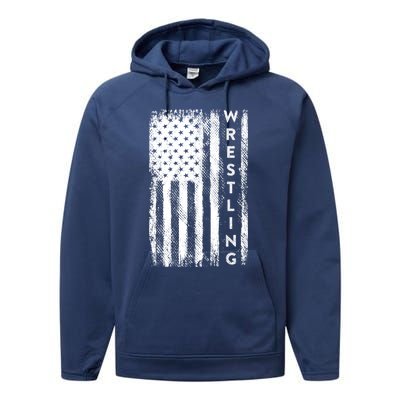 Wrestling Gift Usa American Flag Wrestling Gift Performance Fleece Hoodie