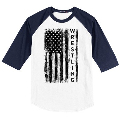 Wrestling Gift Usa American Flag Wrestling Gift Baseball Sleeve Shirt