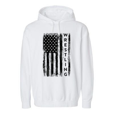 Wrestling Gift Usa American Flag Wrestling Gift Garment-Dyed Fleece Hoodie