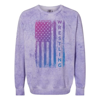 Wrestling Gift Usa American Flag Wrestling Gift Colorblast Crewneck Sweatshirt