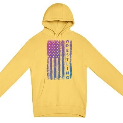 Wrestling Gift Usa American Flag Wrestling Gift Premium Pullover Hoodie