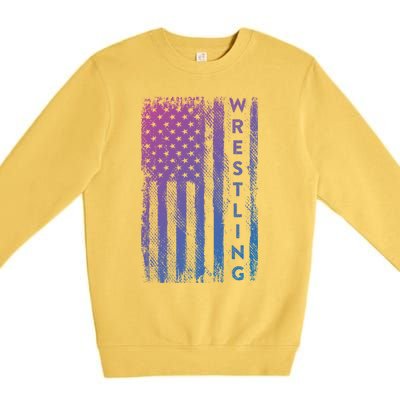 Wrestling Gift Usa American Flag Wrestling Gift Premium Crewneck Sweatshirt