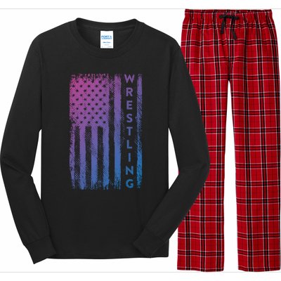 Wrestling Gift Usa American Flag Wrestling Gift Long Sleeve Pajama Set