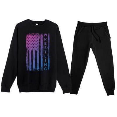 Wrestling Gift Usa American Flag Wrestling Gift Premium Crewneck Sweatsuit Set