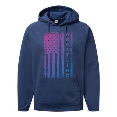 Wrestling Gift Usa American Flag Wrestling Gift Performance Fleece Hoodie