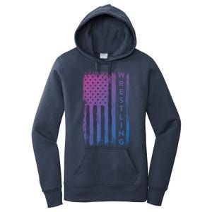 Wrestling Gift Usa American Flag Wrestling Gift Women's Pullover Hoodie